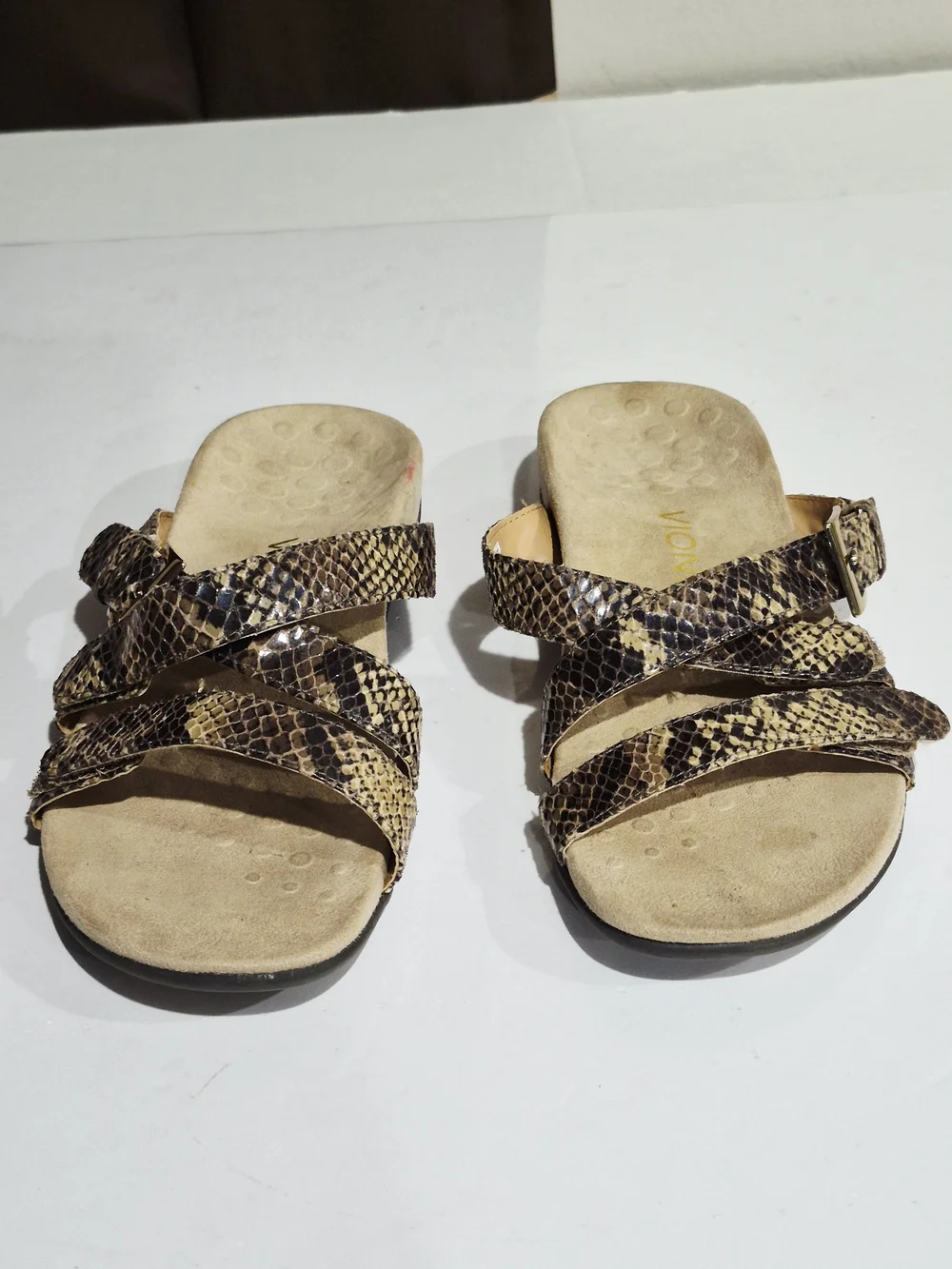 Vionic Women's Snake-Print Slide Sandals in Brown Size 6